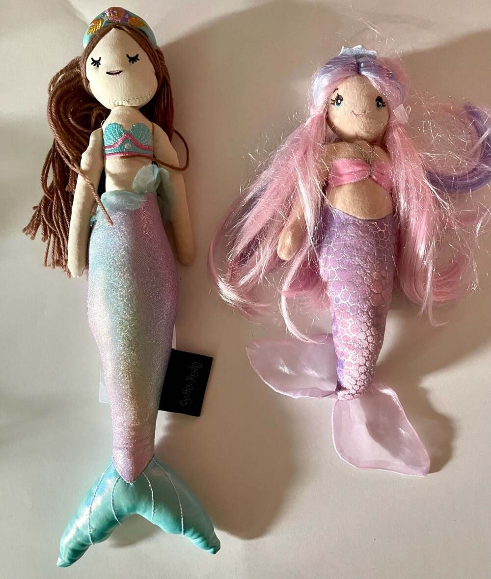 Set of Two Plush Mermaid Dolls: Cynthia Rowley Iridescent Mermaid and Douglas Se
